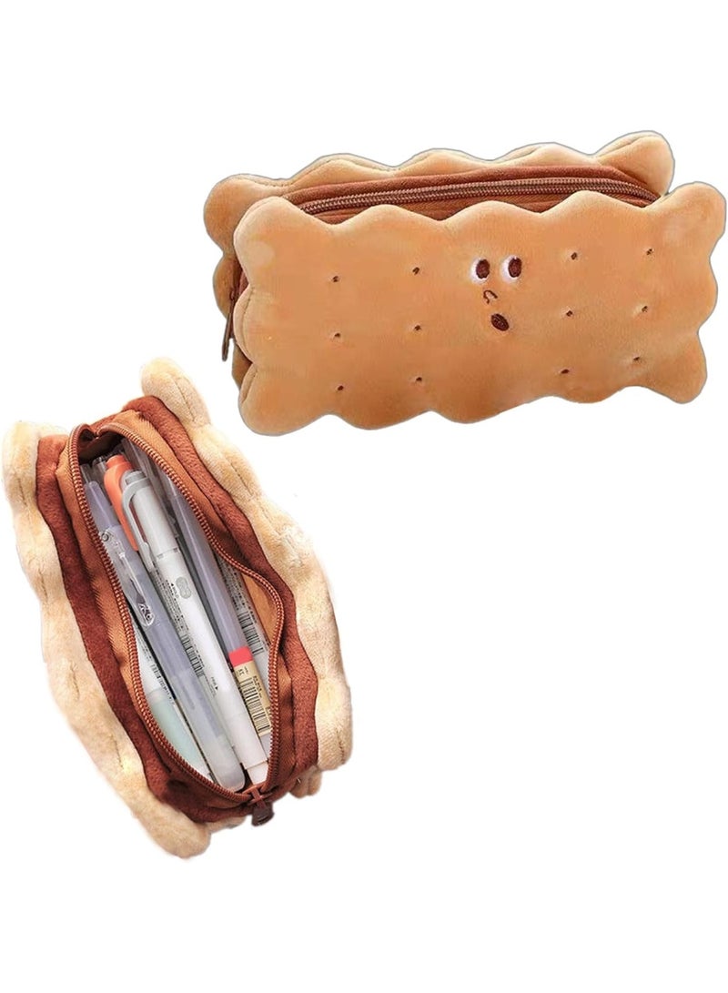 ChicAbode Cute Pencil Case for Kids, Cookies Pencil Bag, Large Capacity Pencil Pouch, Aesthetic Pencil Case Pouch, Preppy Pencil Case, for School Students, Stationery Storage Bag, Brown, Pencil Case - Image 1